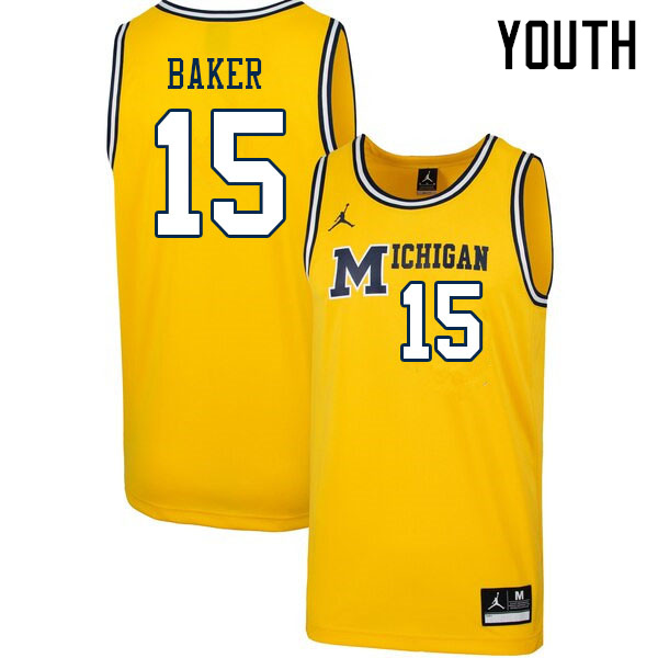 Youth #15 Joey Baker Michigan Wolverines College Basketball Jerseys Sale-Throwback